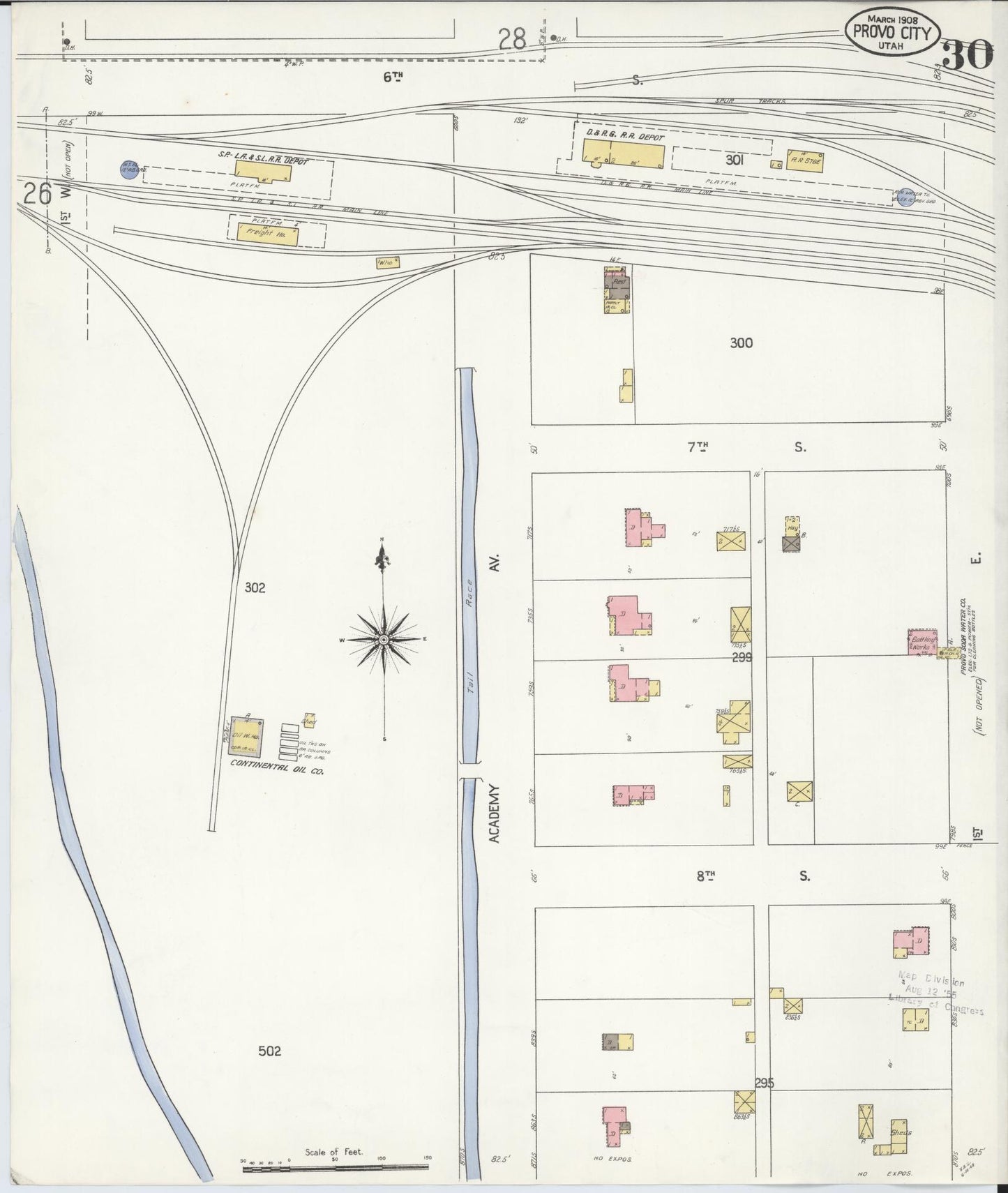 Sanborn Fire Insurance Map from Provo, Utah County, Utah (1908), Sheet #0030 - Historic Sanborn Fire Insurance Map Print, vintage old map wall art, antique decor, genealogy gift, Provo Utah map