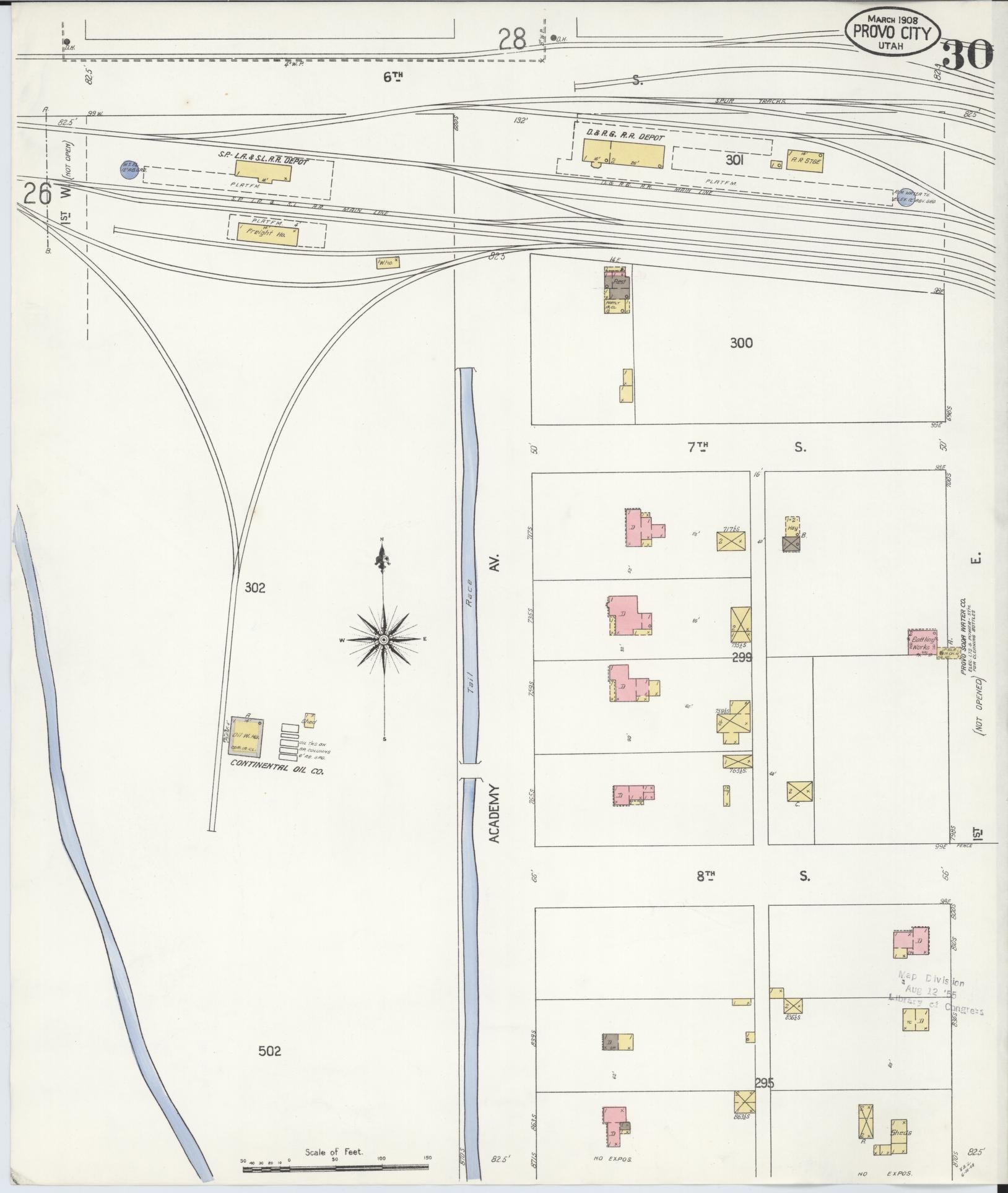 Sanborn Fire Insurance Map from Provo, Utah County, Utah (1908), Sheet #0030 - Historic Sanborn Fire Insurance Map Print, vintage old map wall art, antique decor, genealogy gift, Provo Utah map