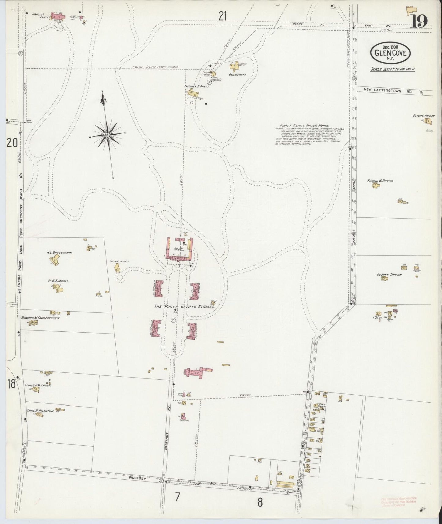 Sanborn Fire Insurance Map from Glen Cove, Nassau County, New York (1908), Sheet #0019 - Historic Sanborn Fire Insurance Map Print, vintage old map wall art, antique decor, genealogy gift, New York New York map