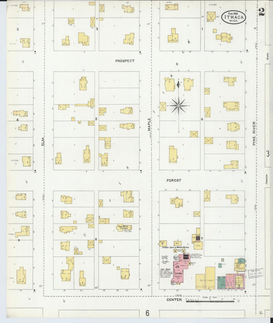Sanborn Fire Insurance Map from Ithaca, Gratiot County, Michigan (1906), Sheet #0002 - Historic Sanborn Fire Insurance Map Print, vintage old map wall art, antique decor, genealogy gift, Michigan Michigan map