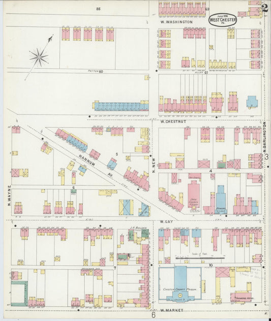 Sanborn Fire Insurance Map from West Chester, Chester County, Pennsylvania (1896), Sheet #0002 - Historic Sanborn Fire Insurance Map Print, vintage old map wall art, antique decor, genealogy gift, Pennsylvania Pennsylvania map