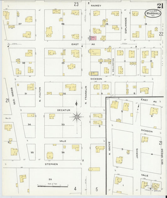 Sanborn Fire Insurance Map from Marshall, Harrison County, Texas (1909), Sheet #0021 - Historic Sanborn Fire Insurance Map Print, vintage old map wall art, antique decor, genealogy gift, Texas Texas map