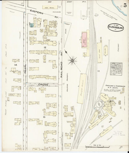 Sanborn Fire Insurance Map from Saint Johnsbury, Caledonia County, Vermont (1884), Sheet #0005 - Complete Map Set gallery image, historic Sanborn map, vintage wall art, Vermont Vermont