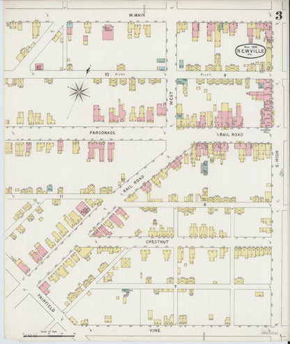 Sanborn Fire Insurance Map from Newville, Cumberland County, Pennsylvania (1894), Sheet #0003 - Historic Sanborn Fire Insurance Map Print, vintage old map wall art, antique decor, genealogy gift, Pennsylvania Pennsylvania map