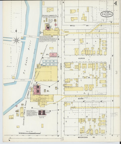 Sanborn Fire Insurance Map from Oscoda, Iosco County, Michigan (1895), Sheet #0004 - Historic Sanborn Fire Insurance Map Print, vintage old map wall art, antique decor, genealogy gift, Michigan Michigan map