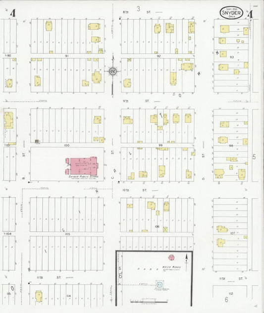Sanborn Fire Insurance Map from Snyder, Kiowa County, Oklahoma (1930), Sheet #0004 - Historic Sanborn Fire Insurance Map Print, vintage old map wall art, antique decor, genealogy gift, Oklahoma Oklahoma map