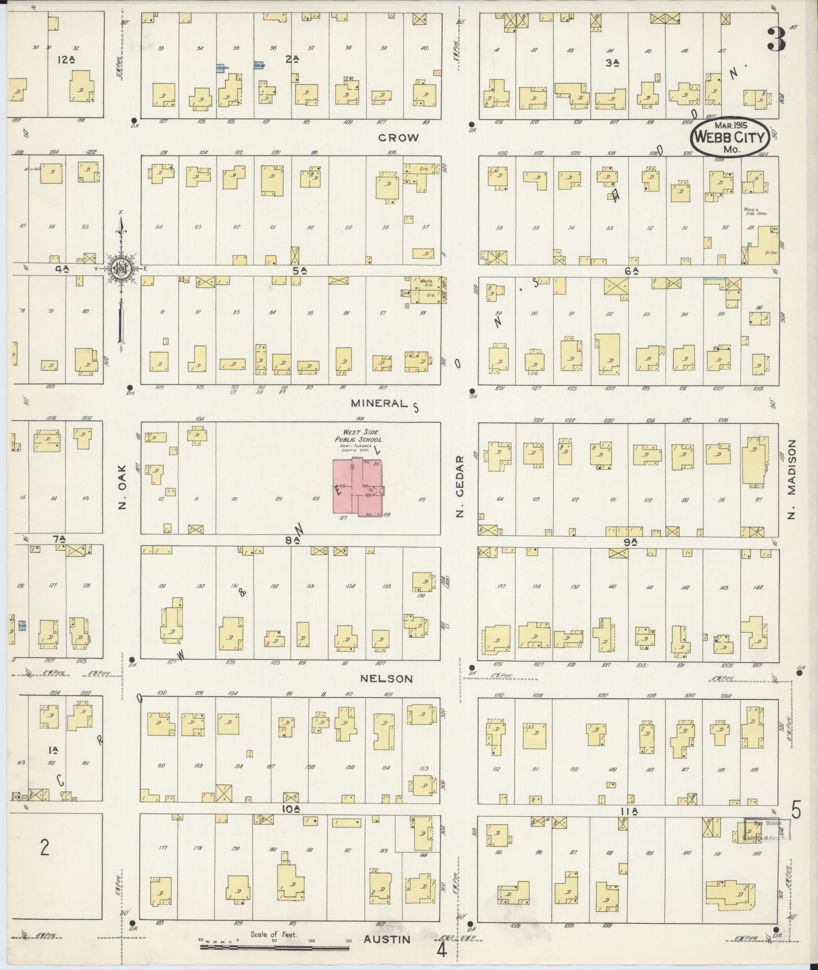 Sanborn Fire Insurance Map from Webb City, Jasper County, Missouri (1915), Sheet #0003 - Historic Sanborn Fire Insurance Map Print, vintage old map wall art, antique decor, genealogy gift, Missouri Missouri map