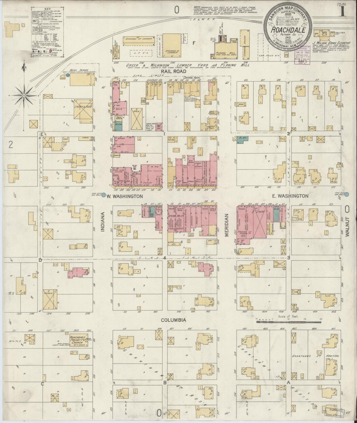 Sanborn Fire Insurance Map from Roachdale, Putnam County, Indiana (1902), Sheet #0001 - Historic Sanborn Fire Insurance Map Print, vintage old map wall art, antique decor, genealogy gift, Indiana Indiana map