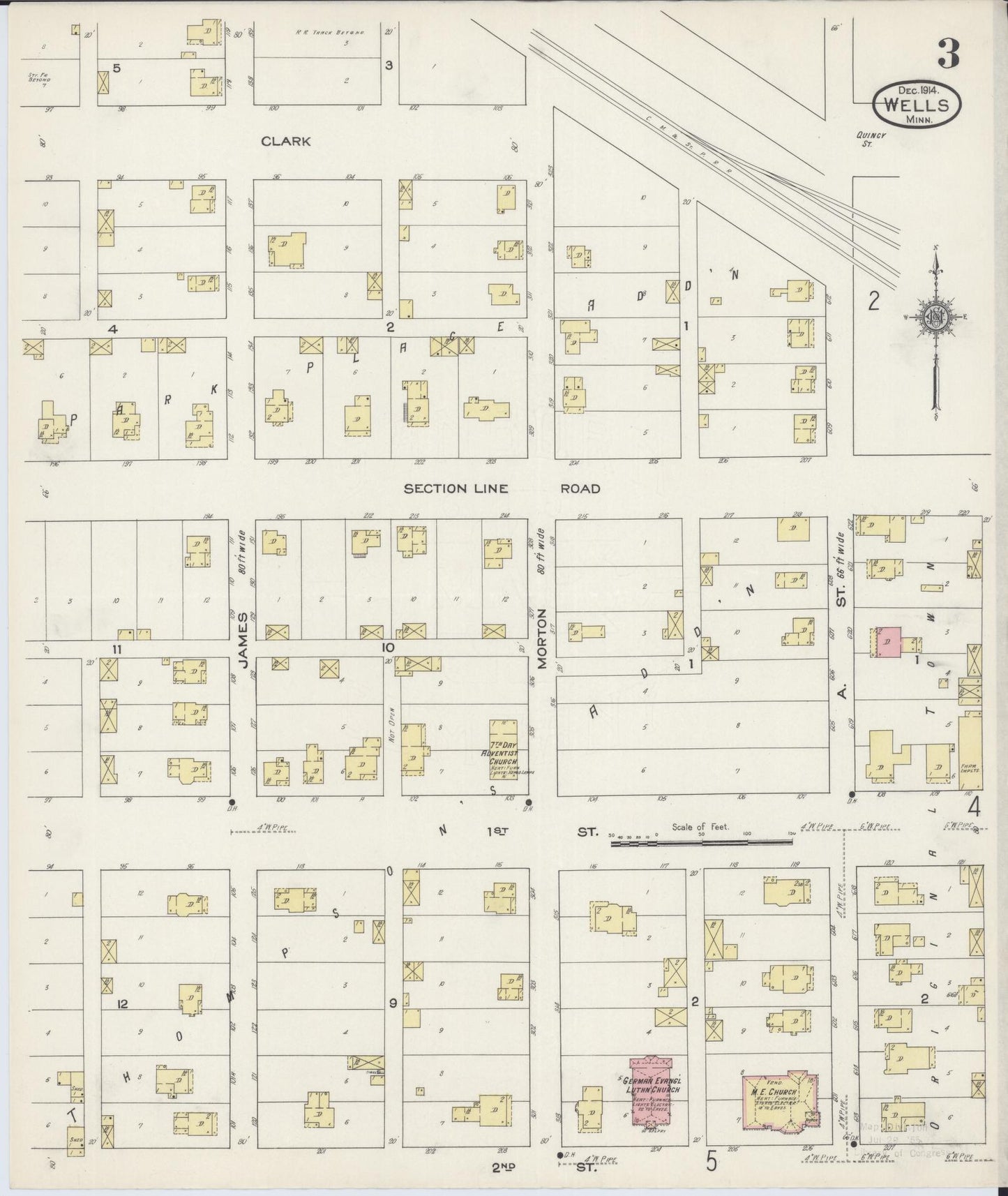 Sanborn Fire Insurance Map from Wells, Faribault County, Minnesota (1914), Sheet #0003 - Complete Map Set gallery image, historic Sanborn map, vintage wall art, Minnesota Minnesota