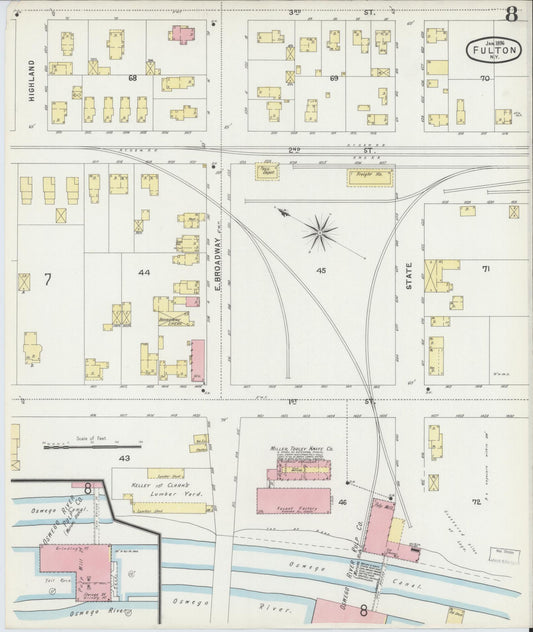 Sanborn Fire Insurance Map from Fulton, Oswego County, New York (1896), Sheet #0008 - Historic Sanborn Fire Insurance Map Print, vintage old map wall art, antique decor, genealogy gift, New York New York map