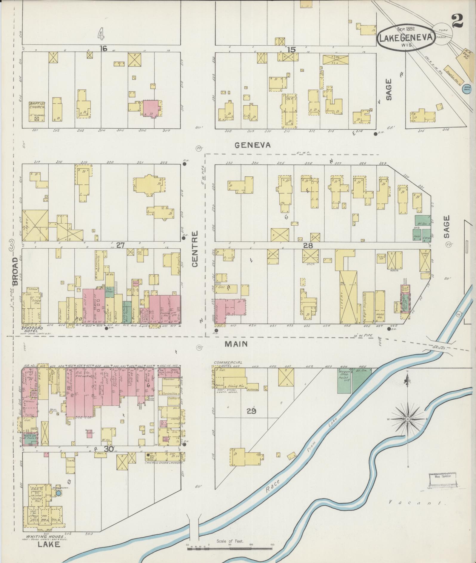 Sanborn Fire Insurance Map from Lake Geneva, Walworth County, Wisconsin (1892), Sheet #0002 - Historic Sanborn Fire Insurance Map Print, vintage old map wall art, antique decor, genealogy gift, Wisconsin Wisconsin map