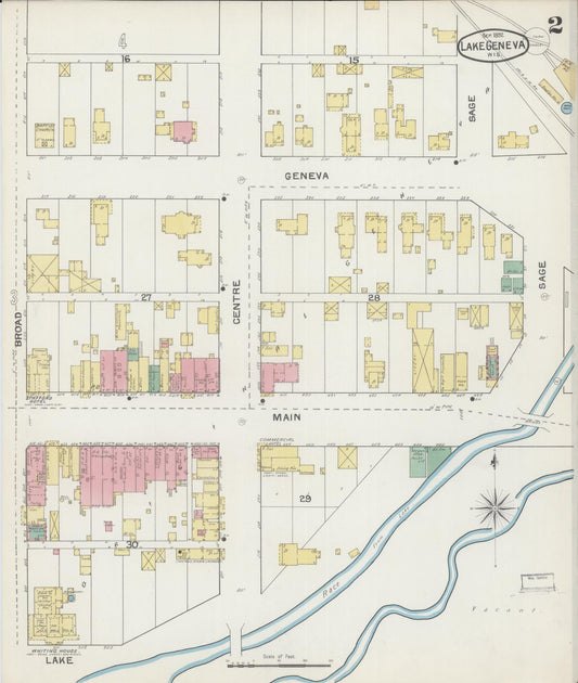 Sanborn Fire Insurance Map from Lake Geneva, Walworth County, Wisconsin (1892), Sheet #0002 - Historic Sanborn Fire Insurance Map Print, vintage old map wall art, antique decor, genealogy gift, Wisconsin Wisconsin map