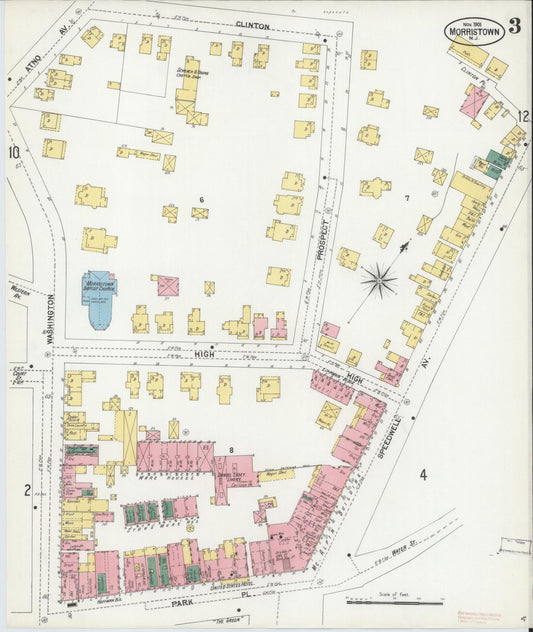 Sanborn Fire Insurance Map from Morristown, Morris County, New Jersey (1901), Sheet #0003 - Historic Sanborn Fire Insurance Map Print, vintage old map wall art, antique decor, genealogy gift, New Jersey New Jersey map