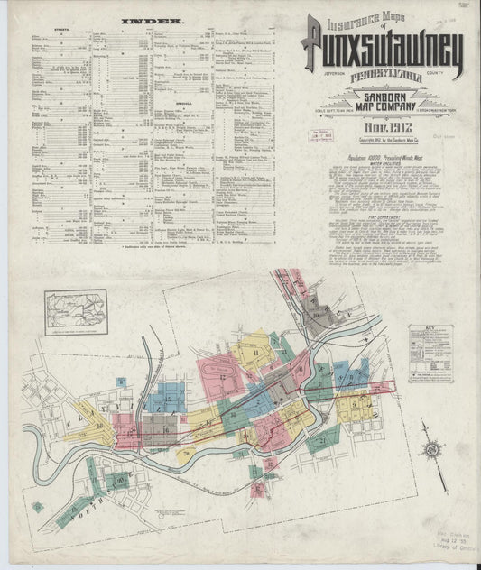 Sanborn Fire Insurance Map from Punxsutawney, Jefferson County, Pennsylvania (1912), Sheet #0001 - Complete Map Set gallery image, historic Sanborn map, vintage wall art, Pennsylvania Pennsylvania