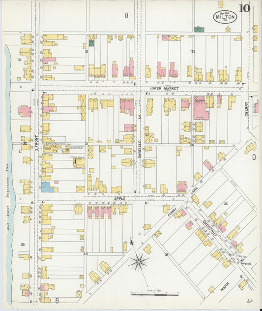 Sanborn Fire Insurance Map from Milton, Northumberland County, Pennsylvania (1901), Sheet #0010 - Historic Sanborn Fire Insurance Map Print, vintage old map wall art, antique decor, genealogy gift, Pennsylvania Pennsylvania map