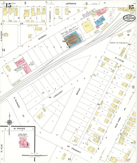 Sanborn Fire Insurance Map from Creston, Union County, Iowa (1923), Sheet #0015 - Historic Sanborn Fire Insurance Map Print, vintage old map wall art