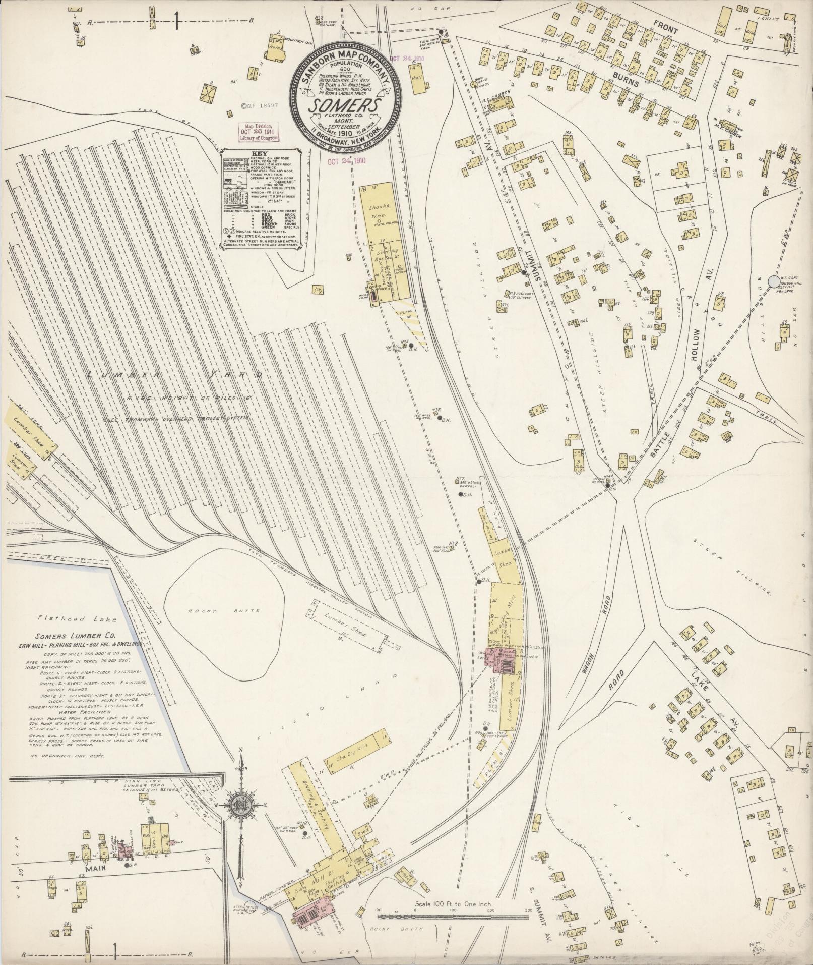 Sanborn Fire Insurance Map from Somers, Flathead County, Montana (1910), Sheet #0001 - Historic Sanborn Fire Insurance Map Print, vintage old map wall art, antique decor, genealogy gift, Montana Montana map