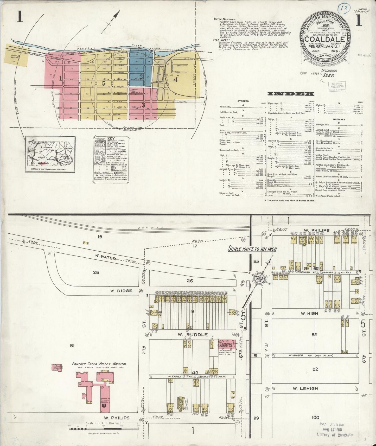 Sanborn Fire Insurance Map from Coaldale, Schuylkill County, Pennsylvania (1923), Sheet #0001 - Historic Sanborn Fire Insurance Map Print, vintage old map wall art, antique decor, genealogy gift, Pennsylvania Pennsylvania map