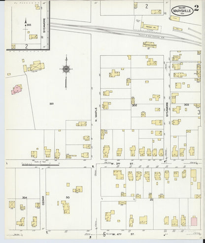Sanborn Fire Insurance Map from Marysville, Union County, Ohio (1910), Sheet #0002 - Historic Sanborn Fire Insurance Map Print, vintage old map wall art, antique decor, genealogy gift, Ohio Ohio map