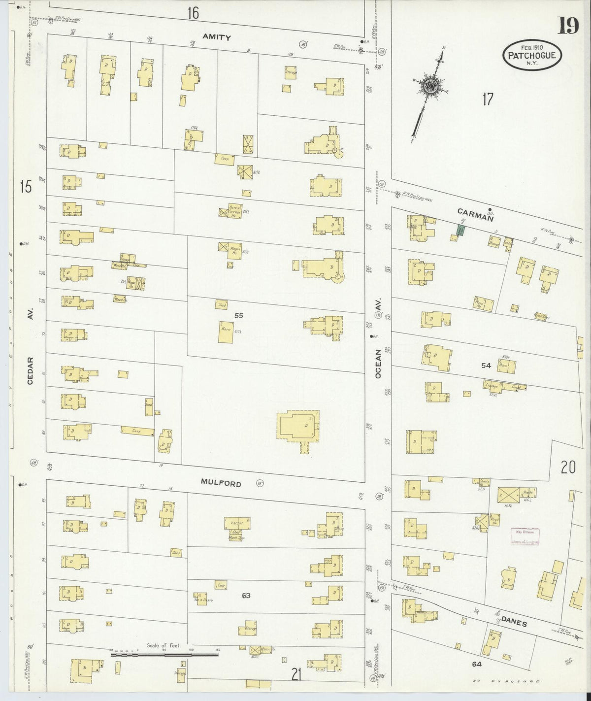 Sanborn Fire Insurance Map from Patchogue, Suffolk County, New York (1910), Sheet #0019 - Complete Map Set gallery image, historic Sanborn map, vintage wall art, New York New York