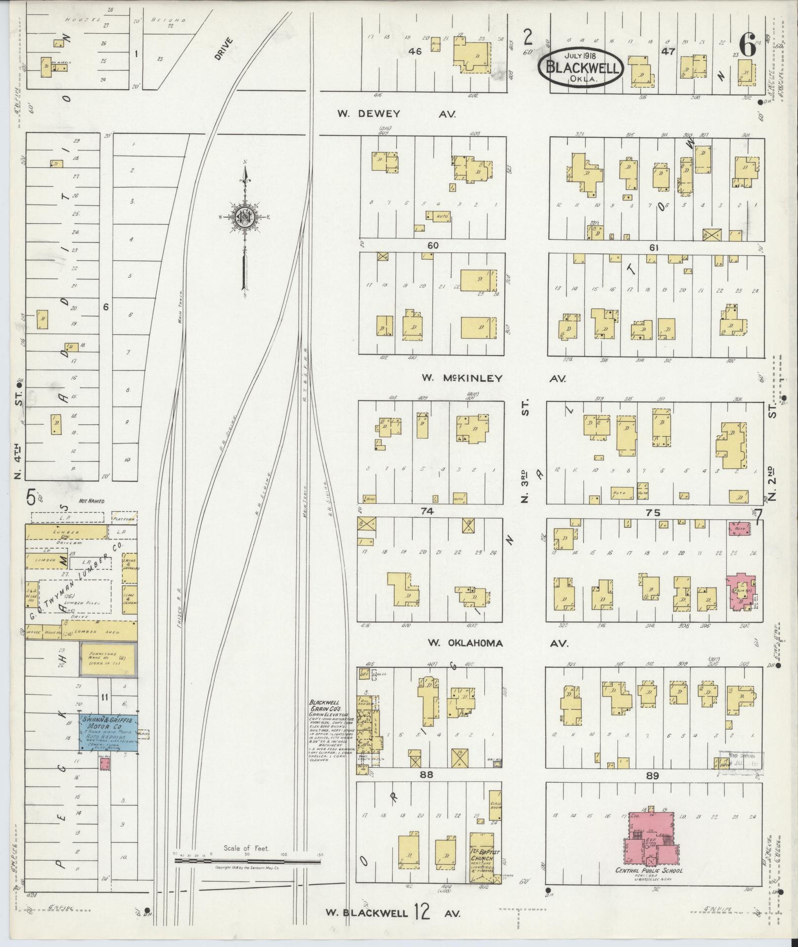 Sanborn Fire Insurance Map from Blackwell, Kay County, Oklahoma (1918), Sheet #0006 - Complete Map Set gallery image, historic Sanborn map, vintage wall art, Oklahoma Oklahoma