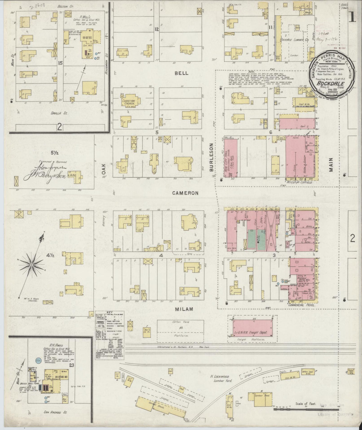 Sanborn Fire Insurance Map from Rockdale, Milam County, Texas (1896), Sheet #0001 - Historic Sanborn Fire Insurance Map Print, vintage old map wall art, antique decor, genealogy gift, Texas Texas map