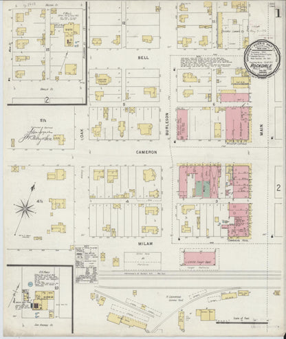 Sanborn Fire Insurance Map from Rockdale, Milam County, Texas (1896), Sheet #0001 - Historic Sanborn Fire Insurance Map Print, vintage old map wall art, antique decor, genealogy gift, Texas Texas map