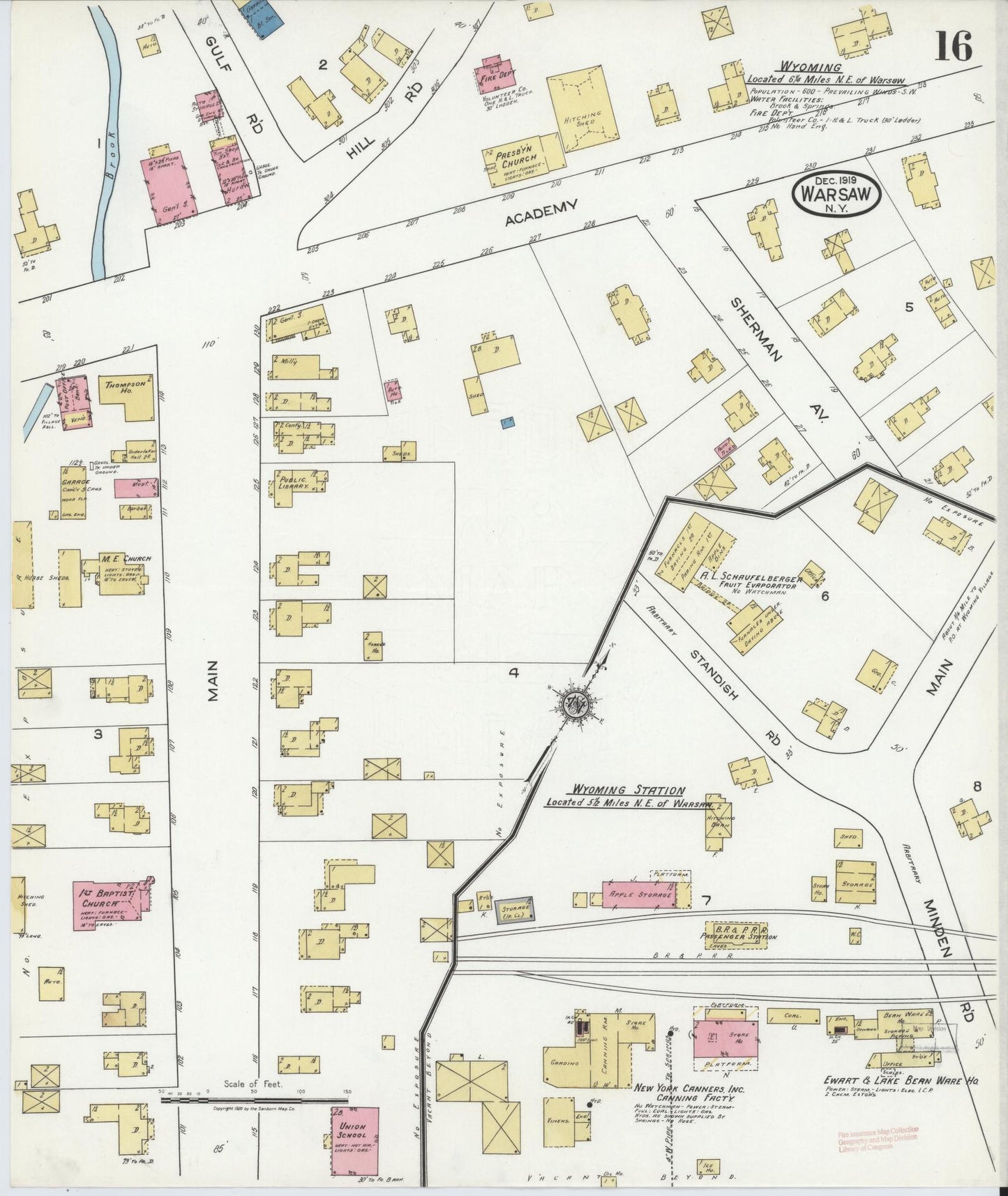 Sanborn Fire Insurance Map from Warsaw, Wyoming County, New York (1919), Sheet #0016 - Complete Map Set gallery image, historic Sanborn map, vintage wall art, Warsaw Wyoming