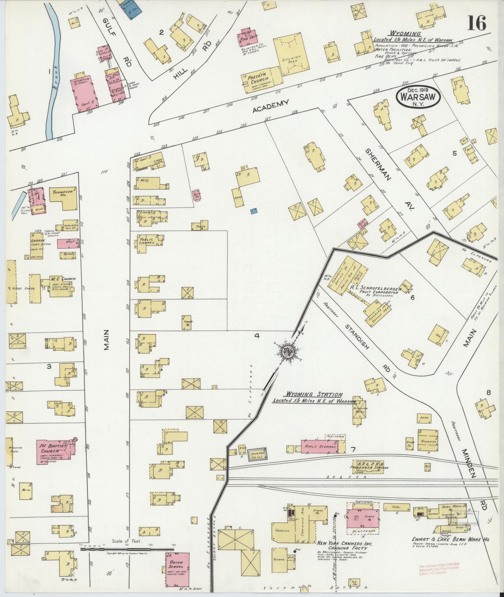 Sanborn Fire Insurance Map from Warsaw, Wyoming County, New York (1919), Sheet #0016 - Complete Map Set gallery image, historic Sanborn map, vintage wall art, Warsaw Wyoming