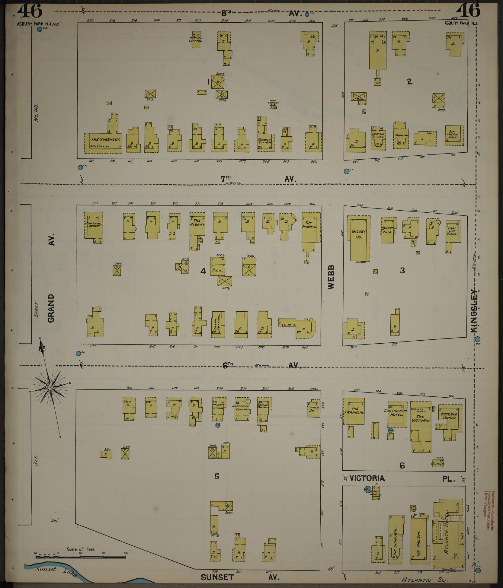 Sanborn Fire Insurance Map from New Jersey Coast, New Jersey Coast, New Jersey (1890), Sheet #0046 - Historic Sanborn Fire Insurance Map Print, vintage old map wall art, antique decor, genealogy gift, New Jersey Coast New Jersey map
