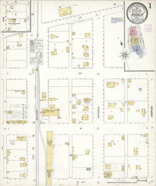 Sanborn Fire Insurance Map from Rosalia, Whitman County, Washington (1905), Sheet #0001 - Complete Map Set gallery image, historic Sanborn map, vintage wall art, Washington Washington