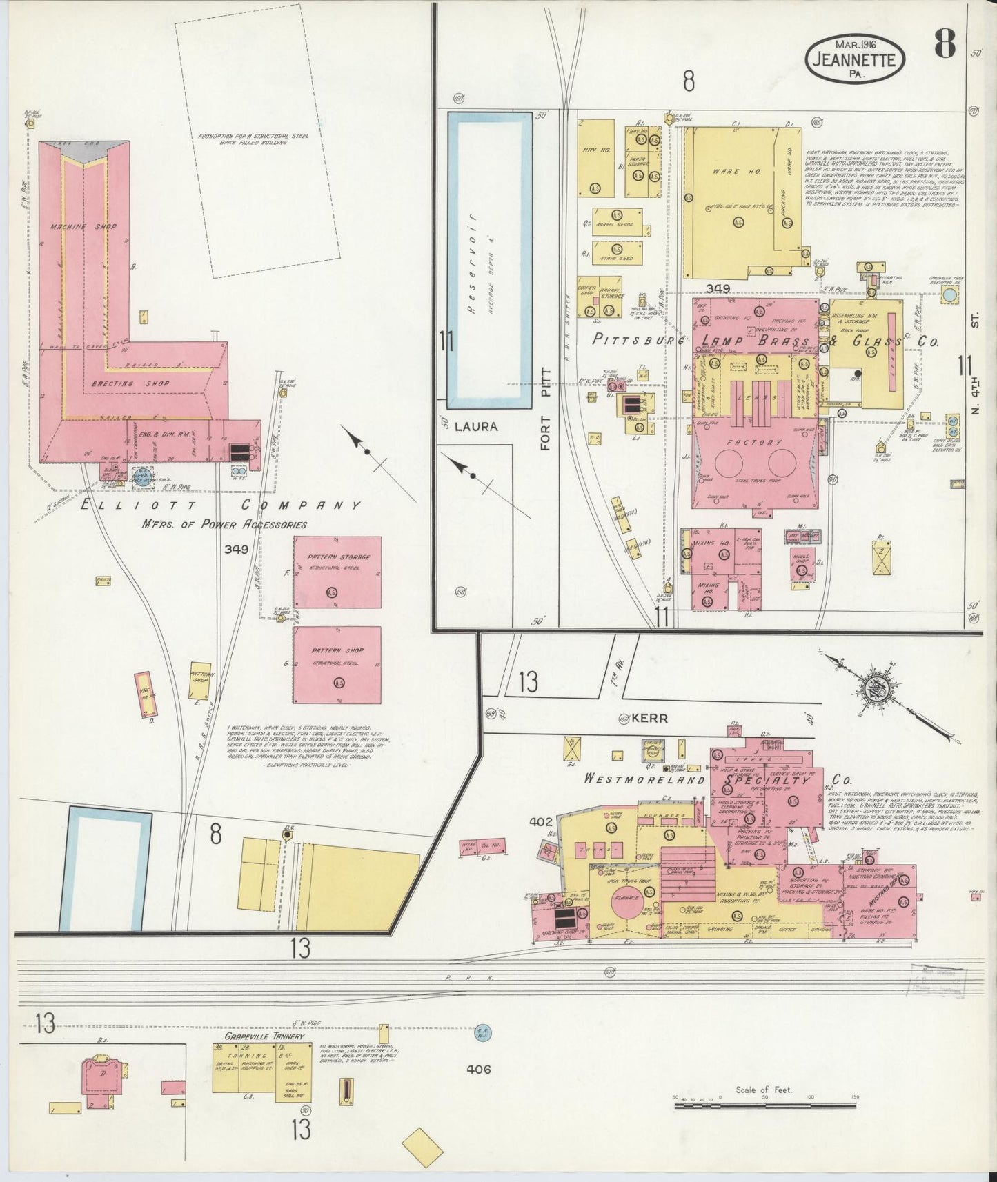 Sanborn Fire Insurance Map from Jeannette, Westmoreland County, Pennsylvania (1916), Sheet #0008 - Complete Map Set gallery image, historic Sanborn map, vintage wall art, Pennsylvania Pennsylvania