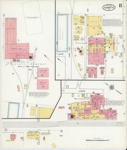 Sanborn Fire Insurance Map from Jeannette, Westmoreland County, Pennsylvania (1916), Sheet #0008 - Complete Map Set gallery image, historic Sanborn map, vintage wall art, Pennsylvania Pennsylvania