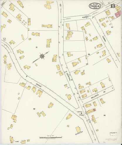 Sanborn Fire Insurance Map from Franklin, Norfolk County, Massachusetts (1919), Sheet #0013 - Complete Map Set gallery image, historic Sanborn map, vintage wall art, Massachusetts Massachusetts