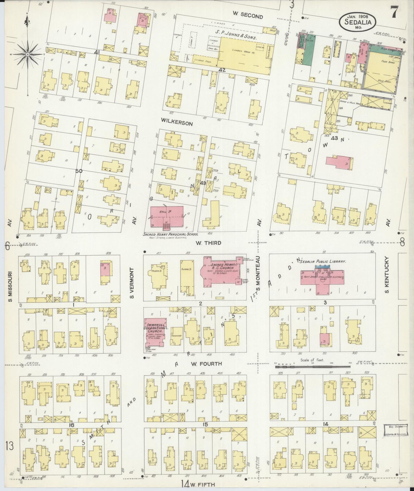Sanborn Fire Insurance Map from Sedalia, Pettis County, Missouri (1908), Sheet #0007 - Complete Map Set gallery image, historic Sanborn map, vintage wall art, Missouri Missouri