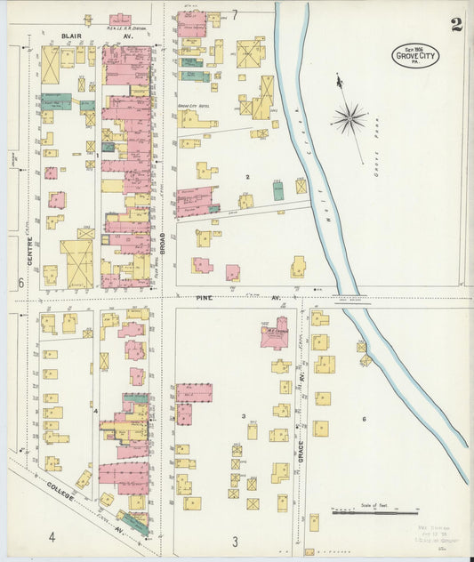 Sanborn Fire Insurance Map from Grove City, Mercer County, Pennsylvania (1906), Sheet #0002 - Historic Sanborn Fire Insurance Map Print, vintage old map wall art, antique decor, genealogy gift, Pennsylvania Pennsylvania map