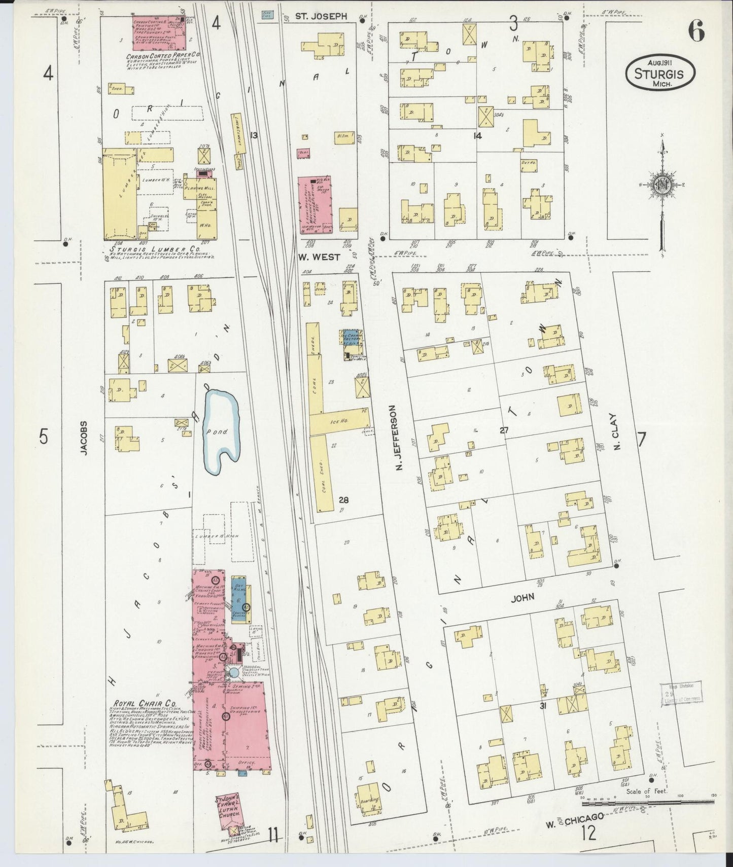 Sanborn Fire Insurance Map from Sturgis, Saint Joseph County, Michigan (1911), Sheet #0006 - Historic Sanborn Fire Insurance Map Print, vintage old map wall art, antique decor, genealogy gift, Michigan Michigan map