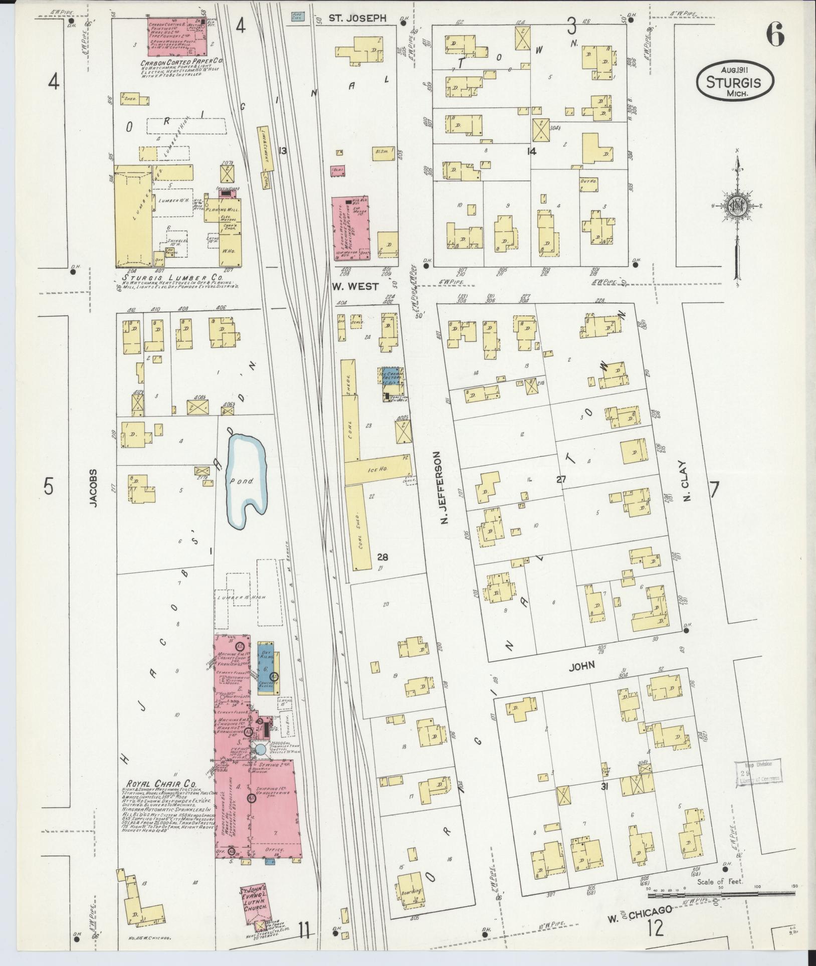 Sanborn Fire Insurance Map from Sturgis, Saint Joseph County, Michigan (1911), Sheet #0006 - Historic Sanborn Fire Insurance Map Print, vintage old map wall art, antique decor, genealogy gift, Michigan Michigan map