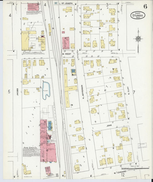 Sanborn Fire Insurance Map from Sturgis, Saint Joseph County, Michigan (1911), Sheet #0006 - Historic Sanborn Fire Insurance Map Print, vintage old map wall art, antique decor, genealogy gift, Michigan Michigan map