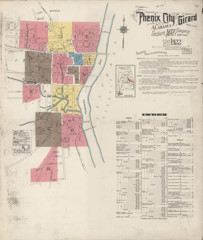 Sanborn Fire Insurance Map from Phenix City, Lee And Russell Counties, Alabama (1922), Sheet #0001 - Complete Map Set gallery image, historic Sanborn map, vintage wall art, Alabama Alabama