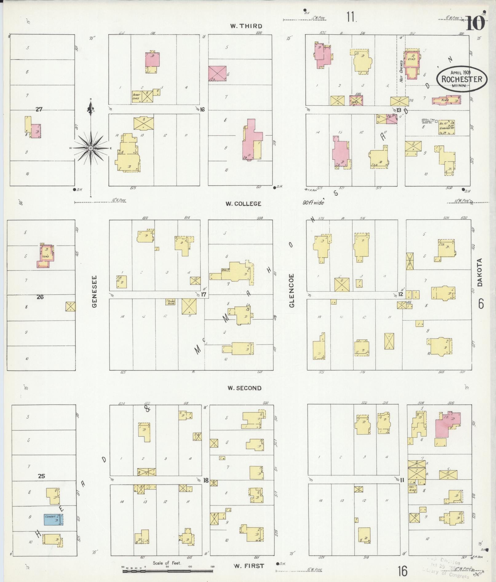 Sanborn Fire Insurance Map from Rochester, Olmsted County, Minnesota (1909), Sheet #0010 - Complete Map Set gallery image, historic Sanborn map, vintage wall art, Minnesota Minnesota