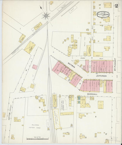 Sanborn Fire Insurance Map from Pittsburg, Camp County, Texas (1896), Sheet #0002 - Complete Map Set gallery image, historic Sanborn map, vintage wall art, Texas Texas