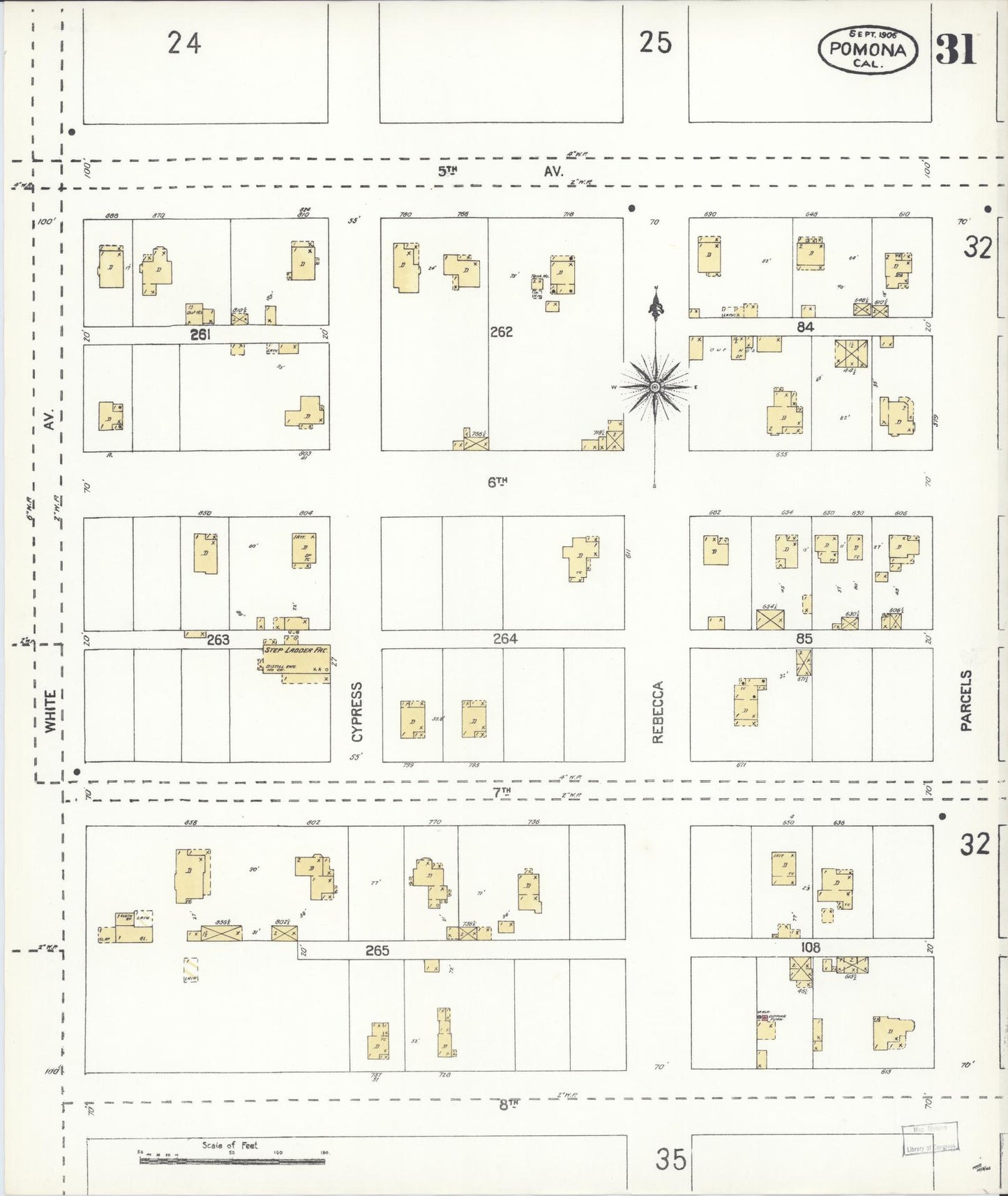 Sanborn Fire Insurance Map from Pomona, Los Angeles County, California (1906), Sheet #0031 - Complete Map Set gallery image, historic Sanborn map, vintage wall art, California California