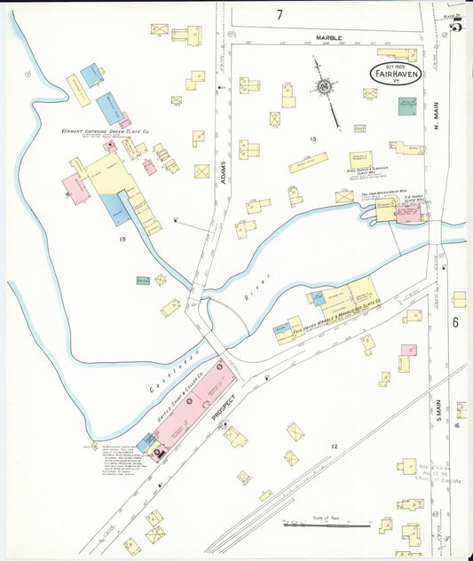 Sanborn Fire Insurance Map from Fair Haven, Rutland County, Vermont (1909), Sheet #0005 - Historic Sanborn Fire Insurance Map Print, vintage old map wall art, antique decor, genealogy gift, Vermont Vermont map