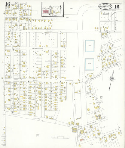 Sanborn Fire Insurance Map from Goose Creek, Harris County, Texas (1931), Sheet #0016 - Complete Map Set gallery image, historic Sanborn map, vintage wall art, Texas Texas