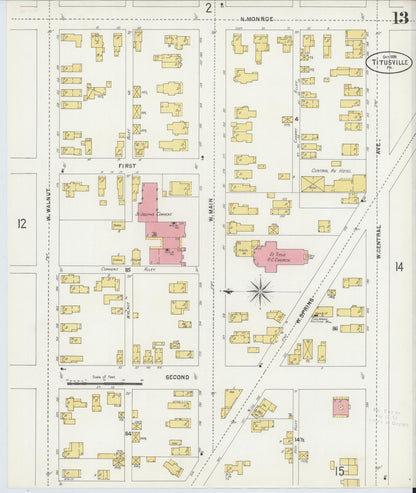 Sanborn Fire Insurance Map from Titusville, Crawford County, Pennsylvania (1898), Sheet #0013 - Historic Sanborn Fire Insurance Map Print, vintage old map wall art, antique decor, genealogy gift, Pennsylvania Pennsylvania map
