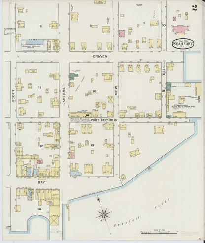 Sanborn Fire Insurance Map from Beaufort, Beaufort County, South Carolina (1894), Sheet #0002 - Complete Map Set gallery image, historic Sanborn map, vintage wall art, South Carolina South Carolina