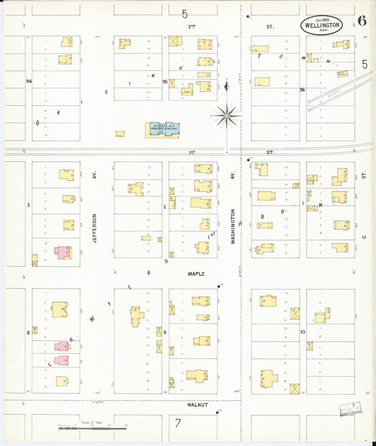 Sanborn Fire Insurance Map from Wellington, Sumner County, Kansas (1899), Sheet #0006 - Complete Map Set gallery image, historic Sanborn map, vintage wall art, Kansas Kansas