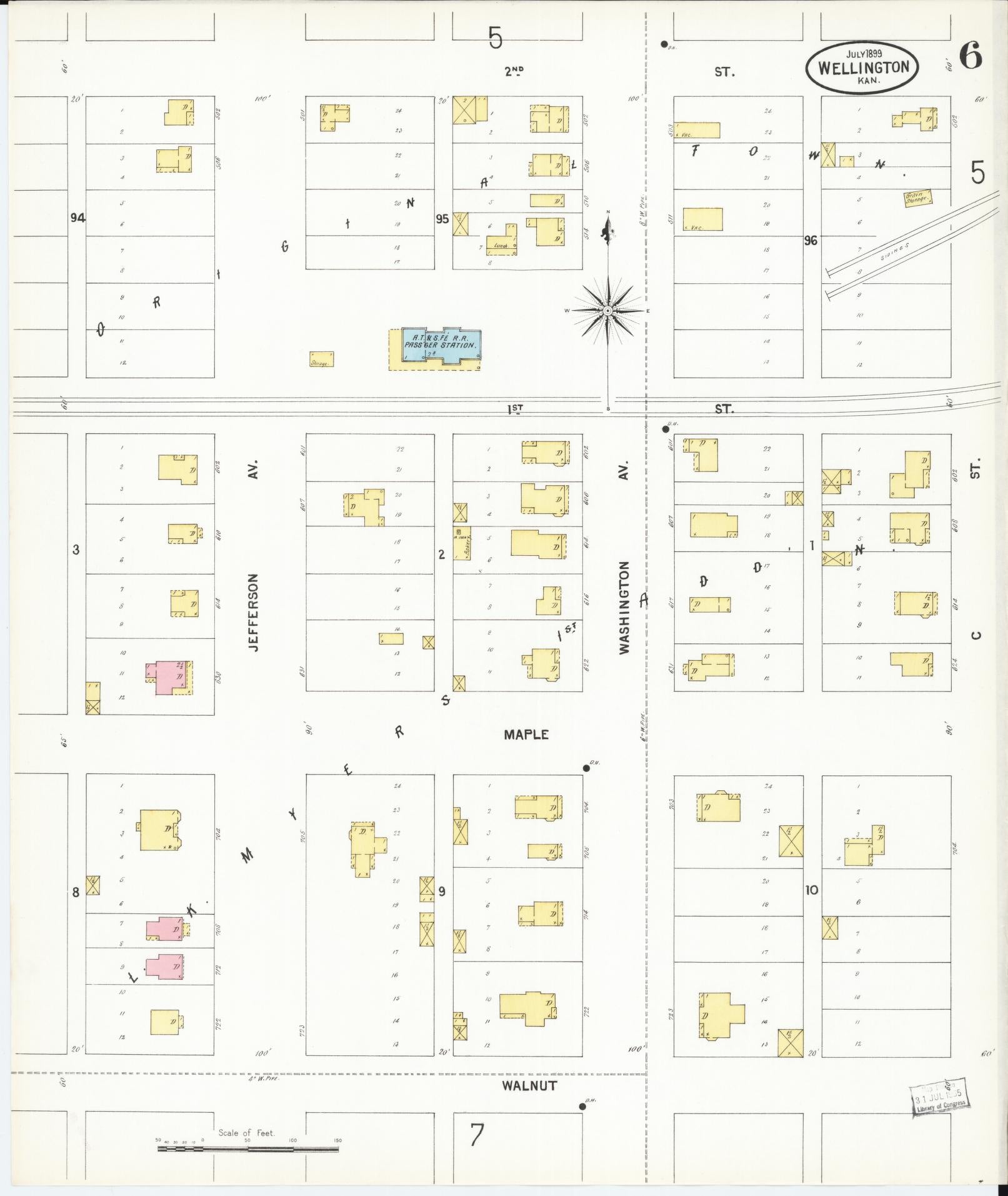 Sanborn Fire Insurance Map from Wellington, Sumner County, Kansas (1899), Sheet #0006 - Complete Map Set gallery image, historic Sanborn map, vintage wall art, Kansas Kansas