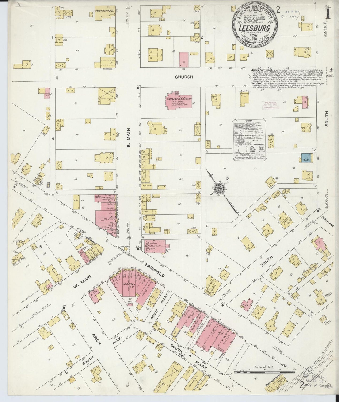 Sanborn Fire Insurance Map from Leesburg, Highland County, Ohio (1911), Sheet #0001 - Historic Sanborn Fire Insurance Map Print, vintage old map wall art, antique decor, genealogy gift, Ohio Ohio map